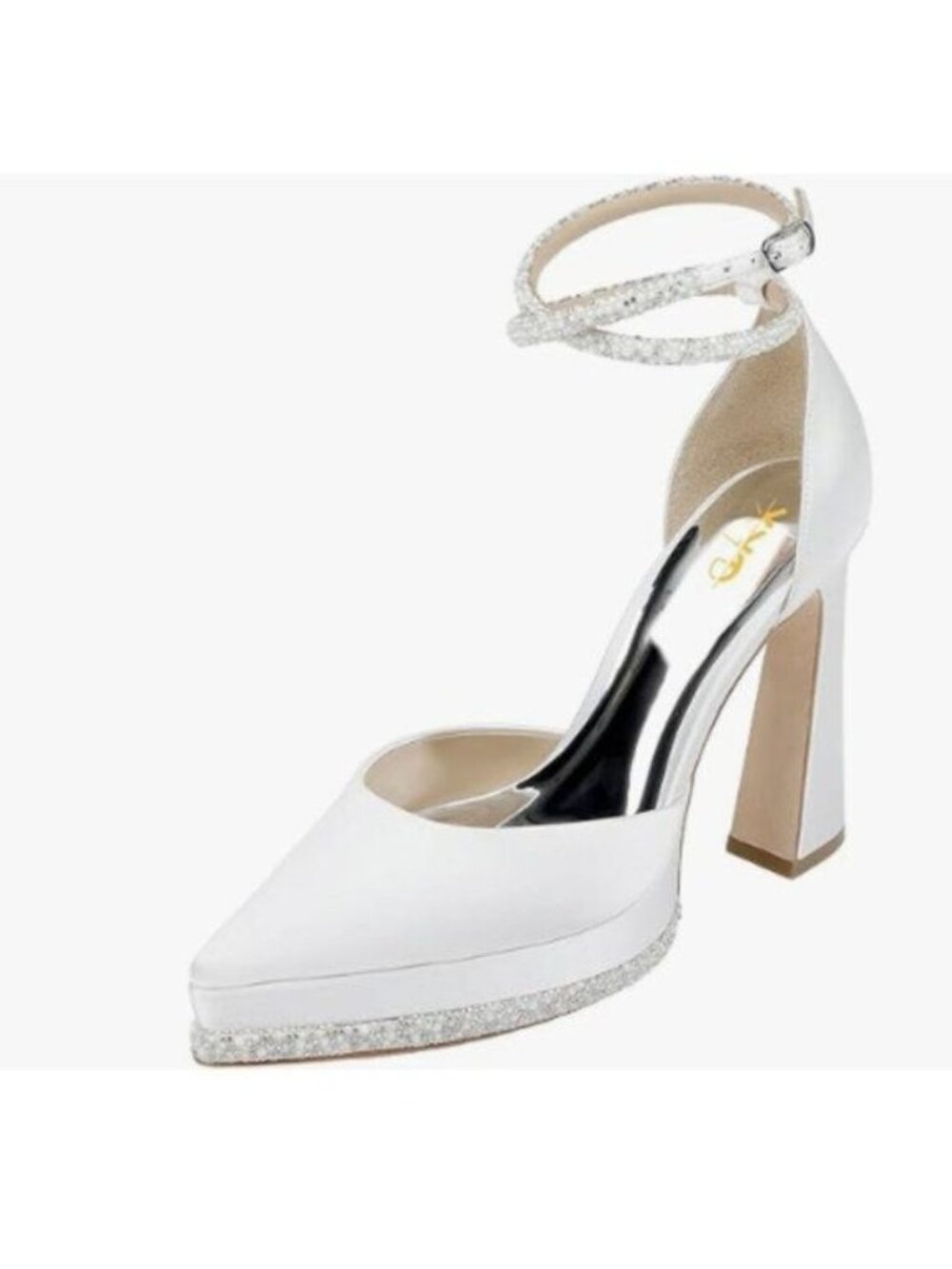 XYD Women's Pointed Toe Platforms Glamorous Crystal Ankle Wrap Strappy White